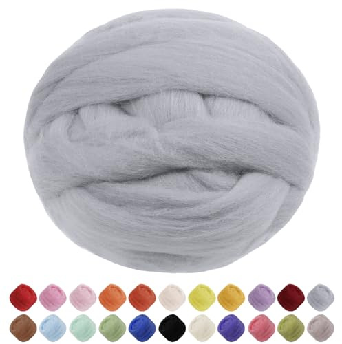 Uiopa Filzwolle, 100g Filzwolle Trockenfilzen Weiche Märchenwolle zum Filzen, Dickes Garn Filzwolle Nassfilzen Filz Wolle Grau für Filzprojekte, DIY-Handwerk