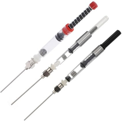 Tofficu 3pcs Universal Fountain Pen Ink Filler Converter Set 3.4mm 2.6mm Diameter Ink Refilling Assist Tool Red, Silver Black and Silver Colors for Standard and Piston Fountain Pens