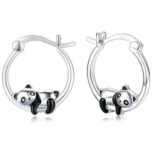 PNPGDYK Panda-Ohrringe, Tier Creolen Mädchen 925 Silber Panda Creolen Ohrring Creolen für Damen Mädchen Tochter Kinder Geschenk zum Valentinstag