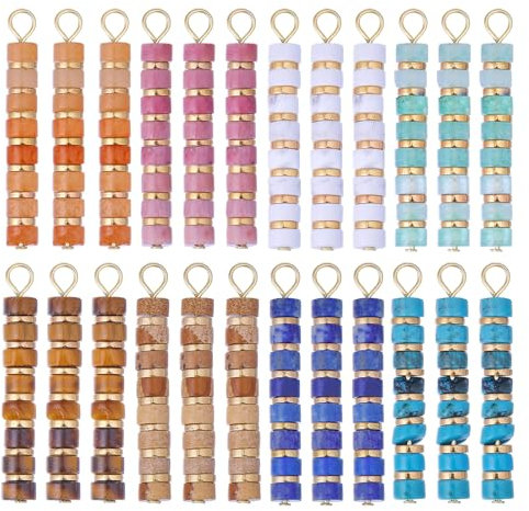 CHGCRAFT 24 Stück 8 Stil Natürlicher Edelstein Charm Bunter Edelstein Anhänger Säule Edelstein Charms für Armband Halskette Ohrring Schmuckherstellung