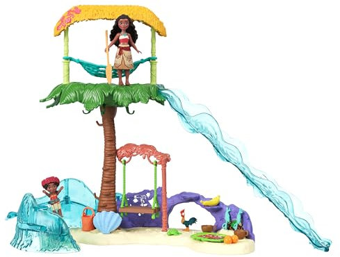 Mattel Disney Oceania 2 - Vaiana Isola Grandi Avventure, set con 5 aree di gioco e 8 accessori, include le mini bambole Vaiana e Simea e 2 personaggi amici, giocattolo per bambini, 3+ anni, JFF13