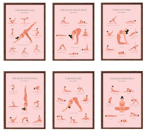 Auroscent Wandkunstdrucke mit Yoga-Pose, 27,9 x 21,6 cm, 6 Stück, ungerahmt, minimalistische Asana-Poster für Zuhause, Studio oder Büro