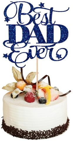 1 PCS Father's Day Cake Topper, Blue Glitter Best Dad Cake Toppers, Father's Day Decoration for Happy Fathers Day Theme Dad Birthday Party