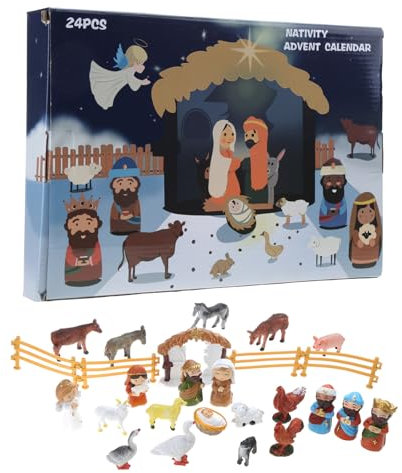 Weihnachtskrippe Adventskalender 24 Harz Miniaturen Heilige Familie Magi Jungen und Mädchen Geeignet für Kind