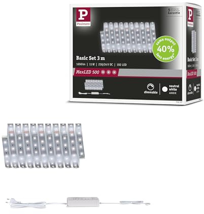 Paulmann MaxLED 500 Basisset 3m Neutralweiß Silber | Dimmbar, neutralweißes Licht 4000K, selbstklebend, kürzbar, inkl Trafo
