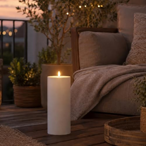 MARELIDA XXL LED Kerze Outdoorkerze Stumpernkerze Kunststoffkerze 10x27,5cm Timer Sensor weiß für Innen Außen (27,5cm Höhe)