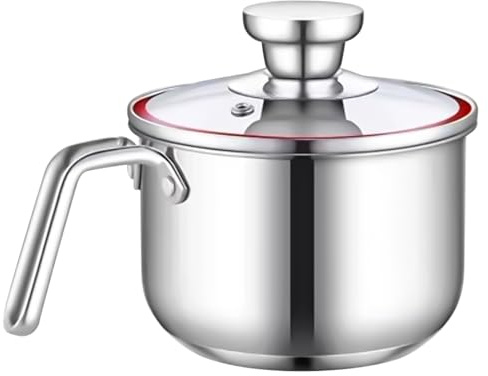 GOEDCH Hervidor de leche de inducción de acero inoxidable: 1,2 L, mini olla de acero inoxidable, para preparar alimentos para bebés, tapa con salida de vapor, olla de leche para inducción y gas (14 ×