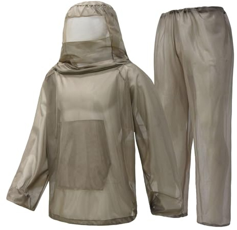 Mückenschutz Kleidung Ganzkörper Insektenjacke Hose Insektenschutz Außenbereich für Gartenarbeit Angeln Wandern-Khaki||XL/XXL(175-185CM)