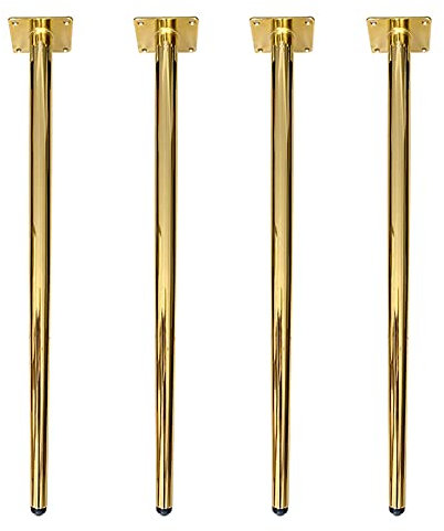 Lot de 4 pieds de table de rechange en métal doré - 72 cm et 60 cm - Quincaillerie conique pour meubles avec vis, idéal pour les armoires et les projets de bricolage