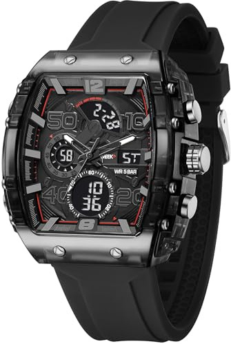 findtime Herren Uhren Digitaluhr Rechteckige Sportuhr Männer Armbanduhr Digital Analog Stoppuhr Militär Jungen Uhr Outdoor 5ATM Wasserdicht Tactical Watch Sportlich