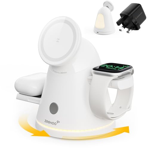 3 in 1 Charging Station for Apple Devices,Qi2 Mag-Safe Charger Stand & Light,Fast Wireless Charging Station for iPhone 17/16/15/14/13/12& AirPods & iWatch &Pixel 10 & Samsung Galaxy Watch (White)