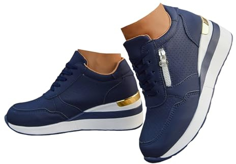 Xbemkste Sneaker Damen Keilabsatz Plateau Freizeitschuhe mit Reißverschluss Atmungsaktive Schnürer Laufschuhe Turnschuhe Damen Plateauschuhe Bequeme Sportschuhe
