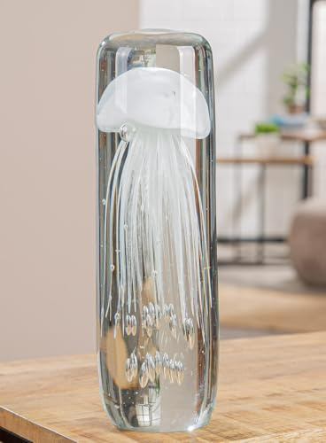 GILDE Glas Art Dekoobjekt Qualle aus Glas - glänzend - klar/weiß - Höhe 30cm x Ø 9cm - dekorative Qualle