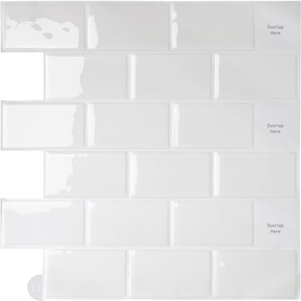 Trafagala 10 Sheet 12''x 12inch White Stick On Tiles Kitchen Brick 3D Vinyl Peel and Stick Wall Tiles Sticker Transfers Self Adhesive Waterproof Splashback Decals for Bathroom Wall