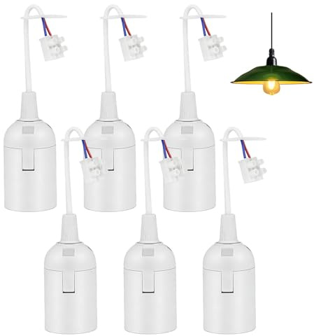 Set de 6 Douilles de Lampe E27 Blanc avec Câble de 10 cm, Support d’Ampoule E27 pour Rénovation et Bâtiment, Douille de Chantier 4A 250V, Base de Lumière Douille de Suspension (max. 60W)