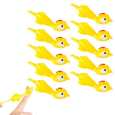 YAZWUR 10 Pièces Jouets Catapulte Poulet en Caoutchouc Élastique - Poulet Volant Étirable et Rigolo pour Doigts, Gadgets Fantaisie pour Enfants et Fêtes
