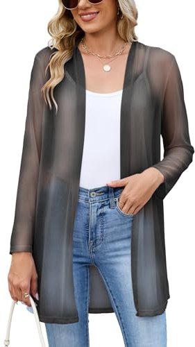 Famulily Long Sleeve Sheer Mesh Cardigans for Women UK Lightweight Open Front Summer Transparent Cardigans