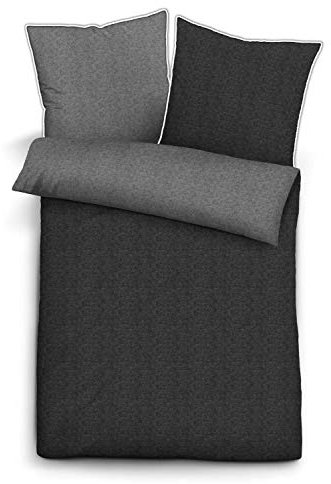 biberna 0840500 Wende-Bettwäsche Garnitur mit Kopfkissenbezug Melange-Flanell 1x 155x220 cm + 1x 80x80 cm, titanium