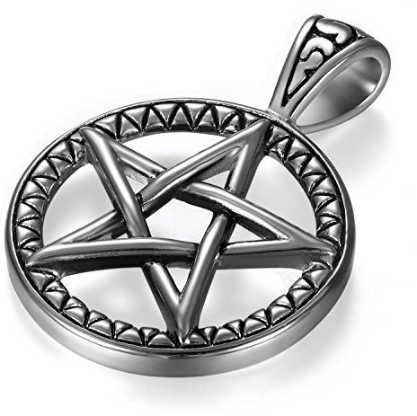JewelryWe Schmuck Herren Halskette Edelstahl Retro Pentagramm Fünfzackigen Stern Amulett Anhänger mit 55cm Kette Geschenk Silber