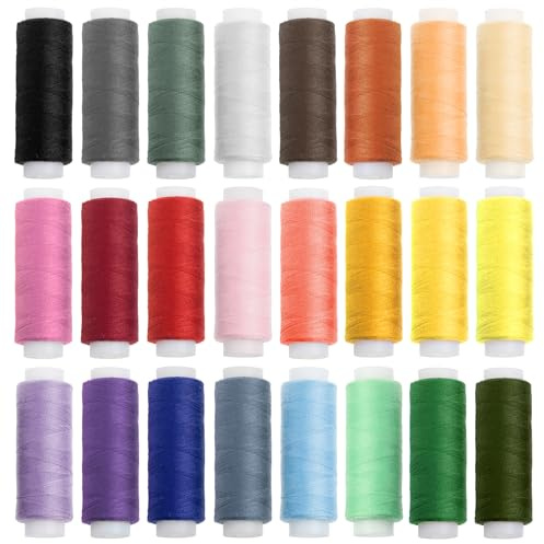 Faden & Nadel Nähgarn-Set: 24 Rollen Nähgarn für die Nähmaschine in verschiedenen Trend- und Standardfarben; aus 100% Polyester; Länge: je 180 m