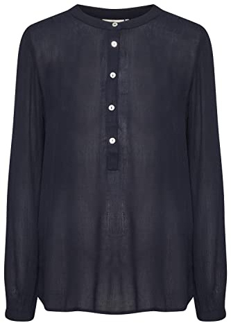 KAFFE Langarm-Bluse Karla Damen Bluse Amber Langarm Shirt Elegant V Ausschnitt Henley Stil 44, Midnight Marine
