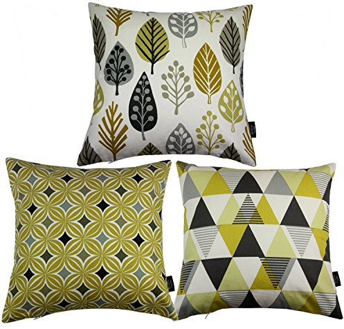 McAlister Textiles - Copenhagen Kollektion | 3er Set Kissenbezüge mit geometrischem Muster 40cm x 40cm in Ockergelb | Skandinavischer Stil Deko Kissenhülle für Bett, Sofa, Couch 100% Baumwolle