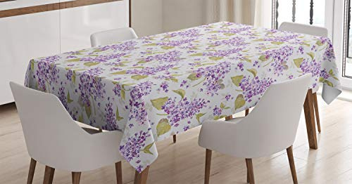 ABAKUHAUS Retro Tischdecke, Nostalgische Blumenblütenblätter, Wasserfest Waschbar mit Klar Sichtbaren Farben kein Verblassen Personalisiert, 140 x 200 cm, Violett Lila