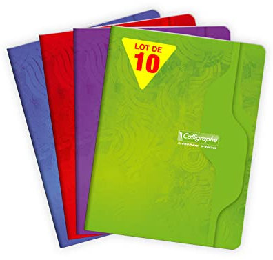 Calligraphe Clairefontaine 7153C - Packung mit 10 Heften Calligraphe geheftet, 17 x 22 cm, kariert, 48 Blatt, 70g, farbig sortiert, 1 Pack