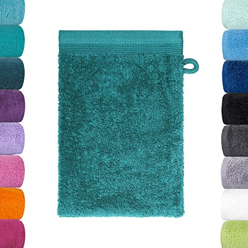 Lavea Waschlappen Set - 6X Waschhandschuh 16x22 cm - Ozeanblau - weiche Duschlappen für Gesicht & Körper von Baby, Kinder & Erwachsene - 100% GOTS zertifizierte Bio-Baumwolle - Premium Serie Bali