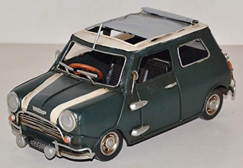 JS Garten Deko Blechauto Nostalgie Modellauto Oldtimer Marke Mini Cooper 1960er Jahre aus Blech L 21 cm