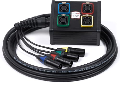 4 way Stage & Studio Wall Mountable Box. Neutrik XLR Multicore Snake Cable