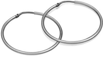 modabilé Creolen Damen Hängend Rund Schwarz Rhodiniert (35mm) 925 Sterling Silber Geometrische Kreis-Ohrringe Klein Edel Kreisförmig Schmuck
