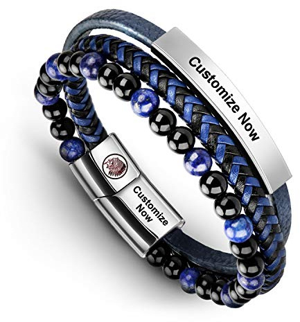 Casisto.J Lederarmband Herren Armband Männer Leder Edelstahl mit Gravur Schwarz Braun Geflochten Ärmbander mit Magnet Verschluss