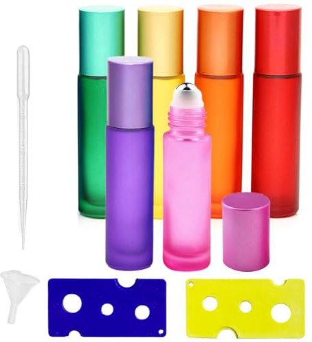 Ätherische Öle Roller Flaschen, 6pcs Glasflaschen für ätherische Öle,10ml Glas Roll-on Flaschen, zum Aufbewahren von ätherischen Ölen, Lotionen, Parfums und Anderen Flüssigkeiten,Glas Roll-On (A)