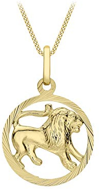 Damen-Anhänger Sternzeichen rund Gelbgold diamantiert 9kt an Flachpanzerkette Gelbgold diamantiert 9kt 20 46cm | Carissima Gold