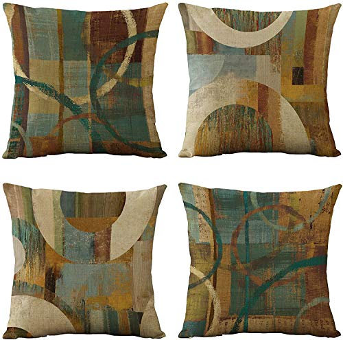 EMPO 4 Stück geometrische dekorative Kissenbezüge im Vintage-Stil, 45,7 x 45,7 cm, für Wohnzimmer, Couch und Bett (Wooden)