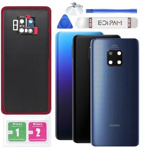Eonpam Tapa Trasera Vidrio Original para Huawei Mate 20 Pro Parte Trasera Reemplazo de Cristal Trasero con Lente de Cámara + Kit de Reparación (Azul)