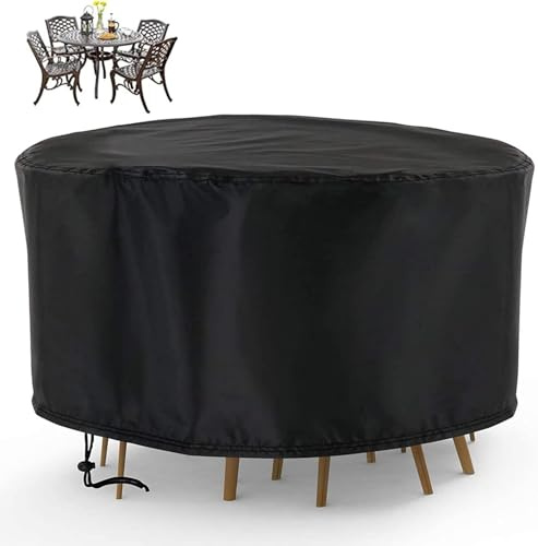 Iptienda Round Garden Furniture Cover, 230x110cm Circular Table Cover | Waterproof, Outside and indoor use, dustproof, table and chairs covers, outdoor