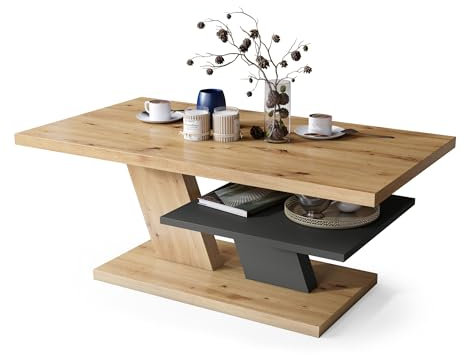 All4All Couchtisch Conte - Kaffeetisch - Wohnzimmertisch – Sofatisch mit Ablage - kompakte Größe - Sofatisch - 110x60cm - 05 - Artisan Eiche + anthrazit