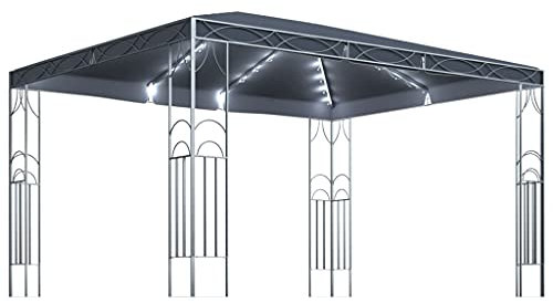 vidaXL Pavillon mit LED Lichterketten Gartenzelt Partyzelt Festzelt Gartenpavillon Bierzelt Garten Zelt Outdoor Terrasse 400x300cm Anthrazit