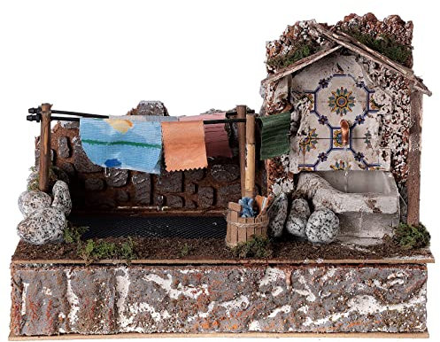 Fontana lavatoio con pompa 25x30x 15 cm per presepe 10 cm