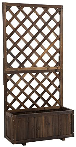 Outsunny Hochbeet Pflanzenkasten mit Rankgitter, Spalier Pflanzkübel, Blumenkasten Holz, 72,5x31,5x149,5cm für Garten Balkon Terasse, Blumenkübel für Kletterpflanzen, Blumen, Braun