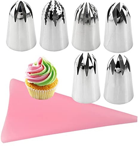 Douilles Pâtisserie, Acier Inoxydable Gâteau Décoration Buse, Set de Douilles Russes pour Tarte, Biscuit, Pâtisserie, Bonbon, Gâteau, Cupcakes et Cookies(7PCS)