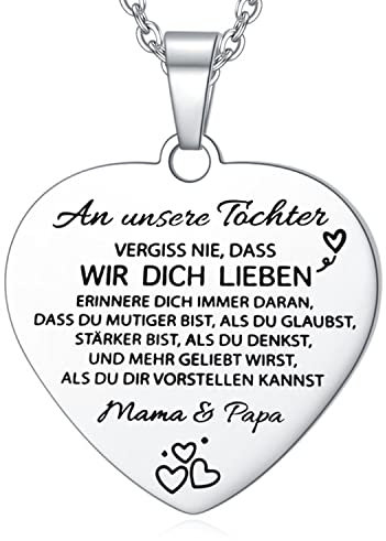 AITENME An Unsere Tochter Kette Herz Halskette Silber Farbe von Mama & Papa
