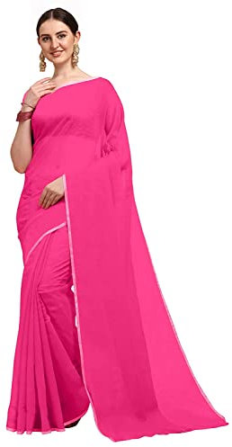 Indian Hawker Chanderi Cotton Solid Party Wear Saree per le donne con camicetta non cucita pezzo, Rosa fucsia, Large