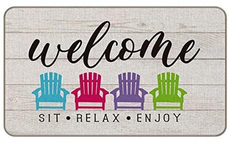 MIXDING Welcome Sit Relax Enjoy Adirondack Chair Entrance Door Mat 17x30 Inch Doormats Decor, Summer Beach House Nautical Home Front Door Porch Outdoor Indoor Decorations