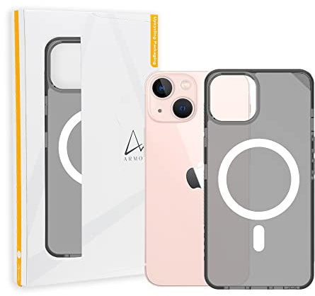 ARMOR Signature Case Handyhülle Cover kompatibel für MagSafe, iPhone 13 Serie (iPhone 13, Crystal Grey mit grauem Klebeband)