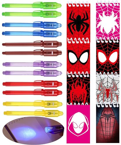 jiaoohoo mitgebsel kindergeburtstag,kindergeburtstag gastgeschenke,12 UV unsichtbare und 12 Notizbuch,Spider Hero Adventskalender und kleine Geschenke für Kinder Jungen Mädchen