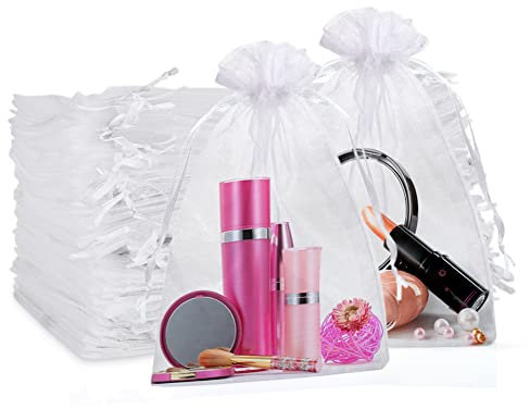 CLTPY 50 Stück Organzasäckchen 30x40 cm Organzabeutel,Weiß Geschenktüten Verpackungstüten,Organza Säckchen Schmucksäckchen Geschenk Beutel Weihnachtstüten Party Hochzeit Traubenschutzbeutel