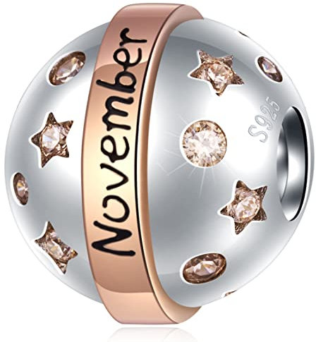 November Geburtsstein Charms passen Pandora Geburtstag Armband, 925 Sterling Silber Geburt Stein Pave Topas Champagner CZ Birthstone Perlen mit Star Wars, Geschenke für Thanksgiving/Birthday